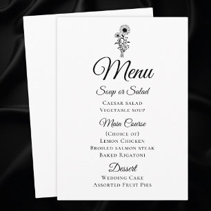 Floral Black White Minimalist Sunflower Wedding Menu