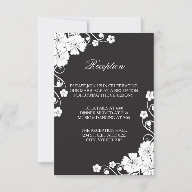 Floral Black & White - Reception Invitation (Front)