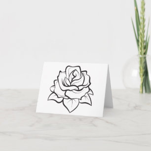 Floral Black & White Rose Flower - Hello, Love Thank You Card