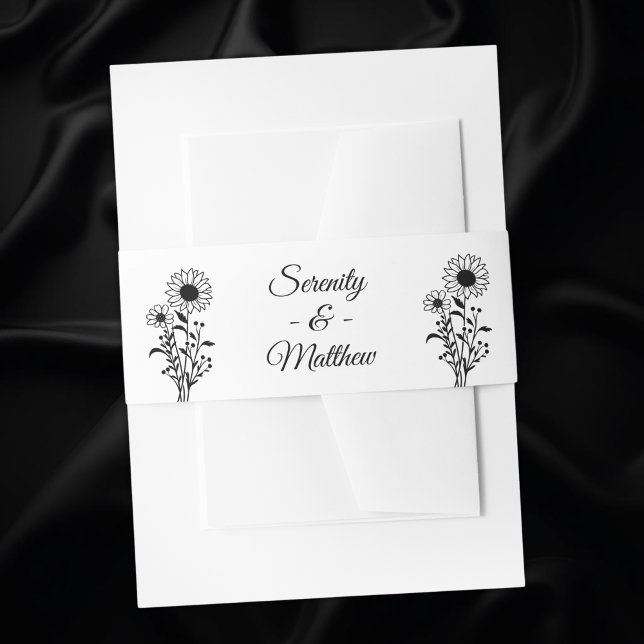 Floral Black White Rustic Sunflower Wedding    Invitation Belly Band (Creator Uploaded)