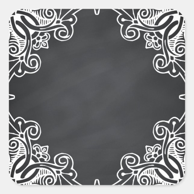 Floral Blank Faux Chalkboard  Curves Customise Square Sticker (Front)