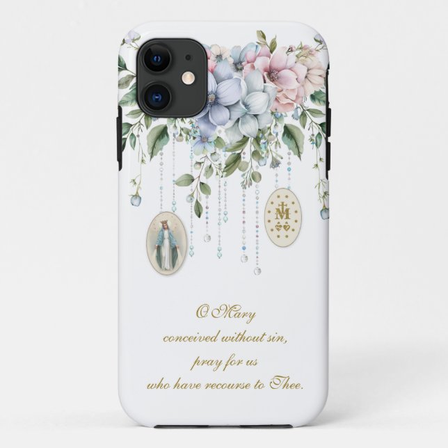 Floral Blessed Mary Religious Prayer Medals Case-Mate iPhone Case (Back)