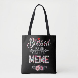 Floral Blessed To Be Called Meme Christmas Tote Bag