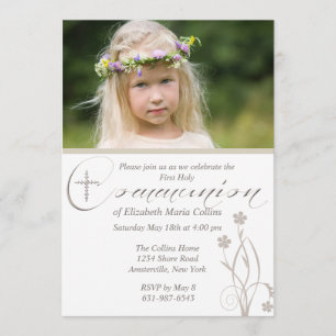 Floral Blessing Photo First Holy Communion  Invita Invitation