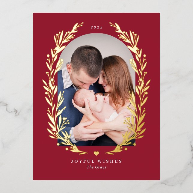 Floral Bliss REAL FOIL Holiday Photo Card Postcard (Front)