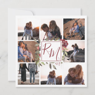 Floral Block Monogram Burgundy Floral Multi Photo Save The Date