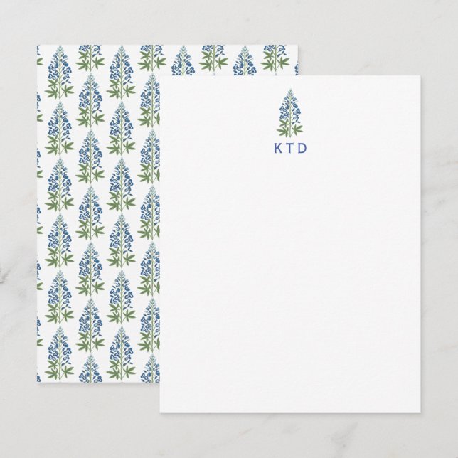 Floral Block Print Monogram Notecard (Front/Back)