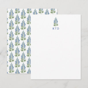 Floral Block Print Monogram Notecard