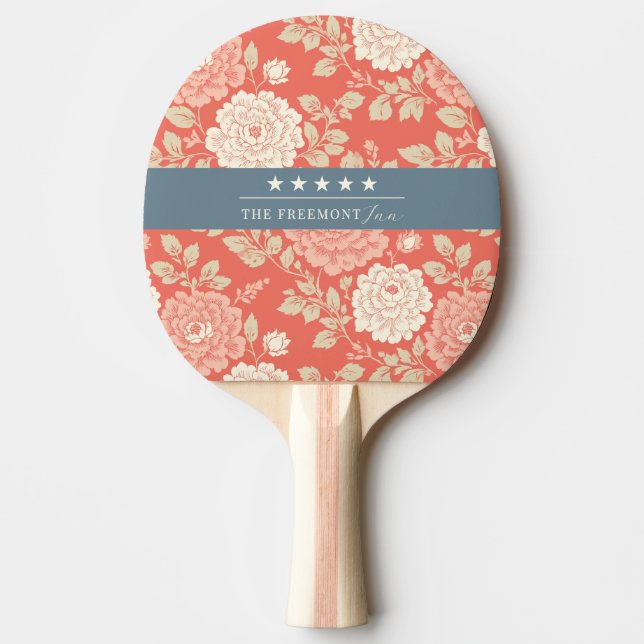 Floral Block Print Red White Blue Stars Ping Pong Paddle (Front)