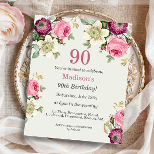 Floral Bloom   90th Birthday Invitation