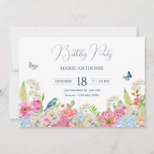 Floral Bloom blue green pink spring birthday Invitation