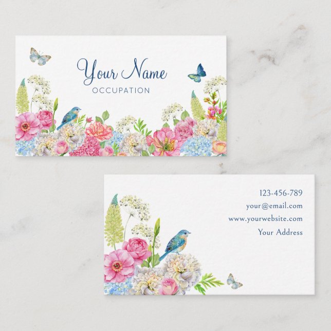 Floral Bloom blue green pink spring  Business Card (Front/Back)