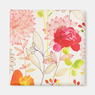 Floral Bloom Blush Gold Sun Pink Watercolor Magnet