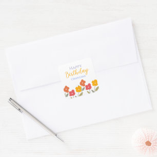 Floral Bloom Colorful Happy Birthday Grandma Party Square Sticker