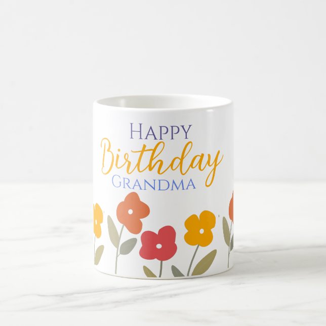 Floral Bloom Colourful Happy Birthday Grandma Coffee Mug (Center)
