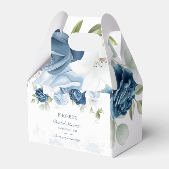 Floral Bloom Dusty Blue Eucalyptus Succulent Favour Box (Front Side)