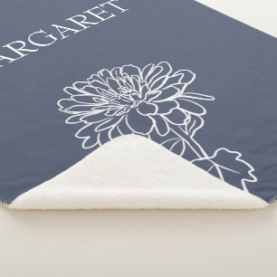 Floral Bloom Minimalist Lines Custom Background  Sherpa Blanket