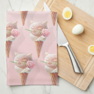 Floral Bloom: Miss Meow Rose Ice Cream Repeat Patt Tea Towel
