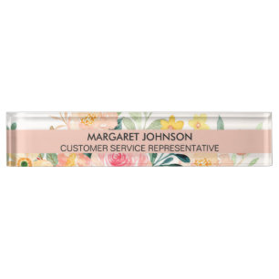 Floral Bloom Modern Watercolor Desk Name Desk Name Nameplate
