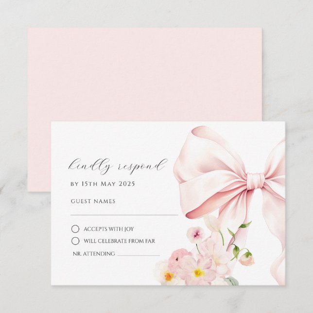 Floral Bloom Pink Bow Elegant RSVP Response Card (Front/Back)