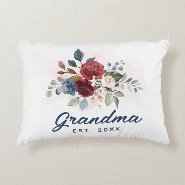 Floral Bloom Script Grandma Custom Decorative Cushion (Front)