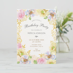 Floral bloom soft colour birthday invitation