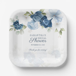 Floral Bloom Watercolor Blue White Flowers Paper Plate