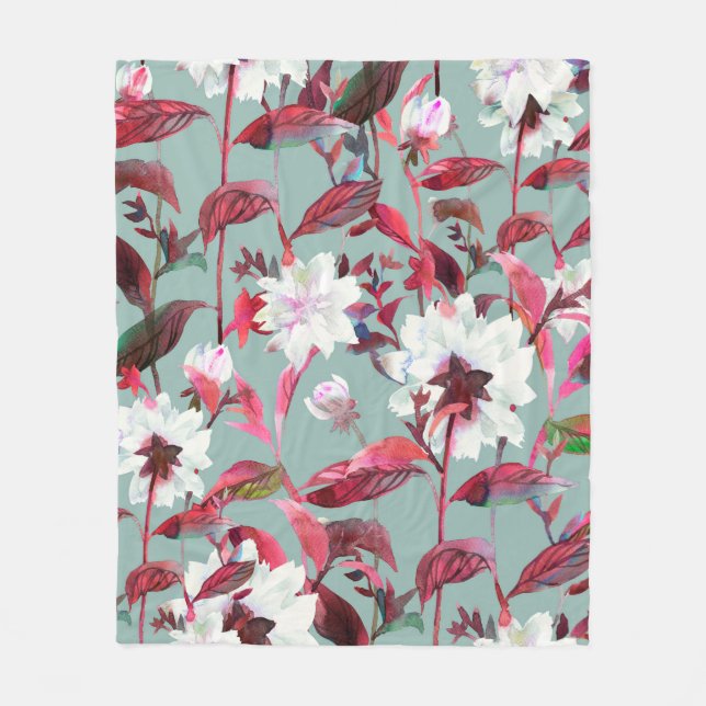 Floral bloom. Watercolor flowers seamless pattern. Fleece Blanket (Front)