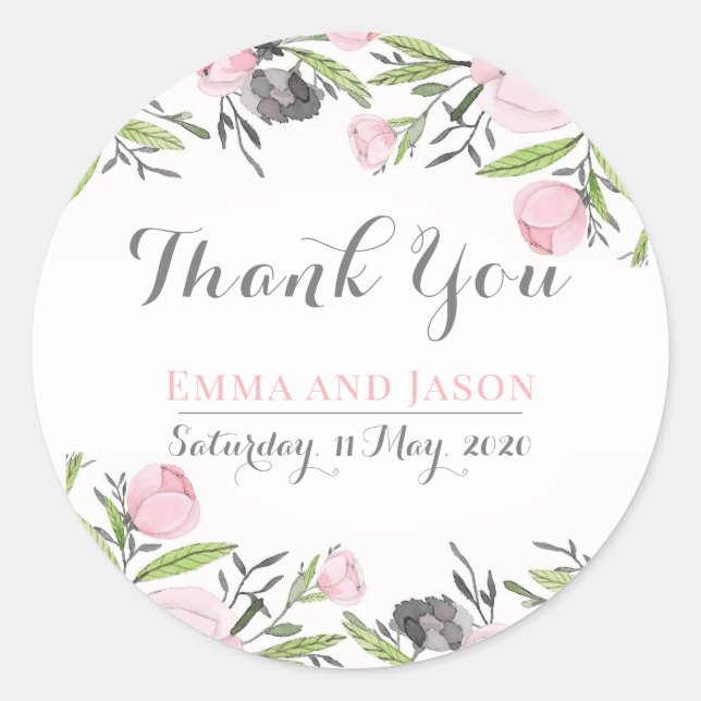 Floral Bloom Wedding Favour Thank You Label Border (Front)