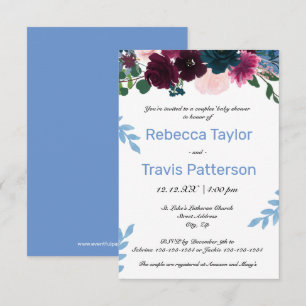 Floral Blooms Blue - 3x5 Couples' Baby Shower Invitation