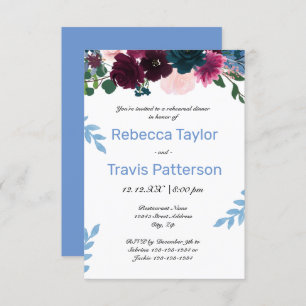 Floral Blooms Blue - 3x5 Rehearsal Dinner Invitation