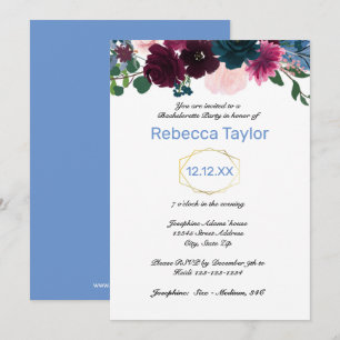 Floral Blooms Blue - Bachelorette Party Invitation