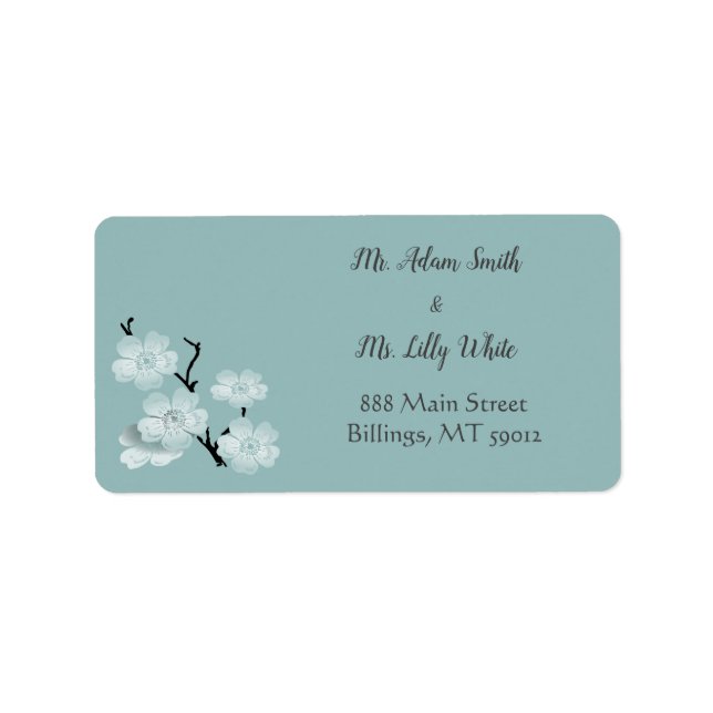Floral Blooms Blue Spring Wedding Address Label (Front)