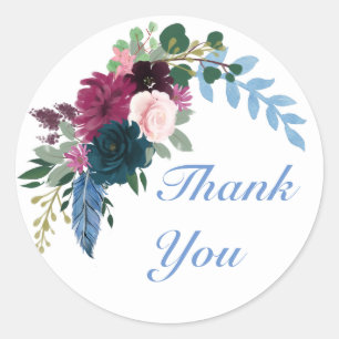 Floral Blooms Blue Thank You - Circle Sticker