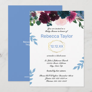 Floral Blooms Blue Vertical - Baby Shower Invitation