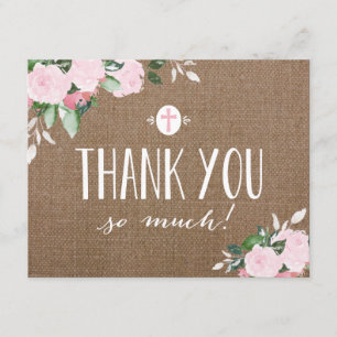 Floral Blooms Burlap Religious Thank You Card