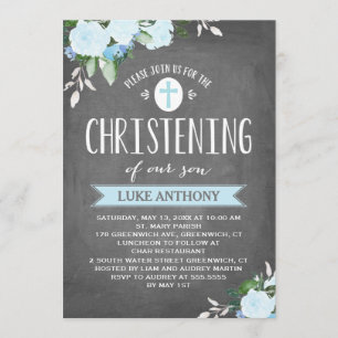 Floral Blooms Chalkboard Christening Invitation