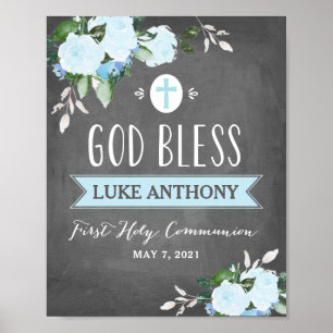 Floral Blooms Chalkboard God Bless Communion Sign