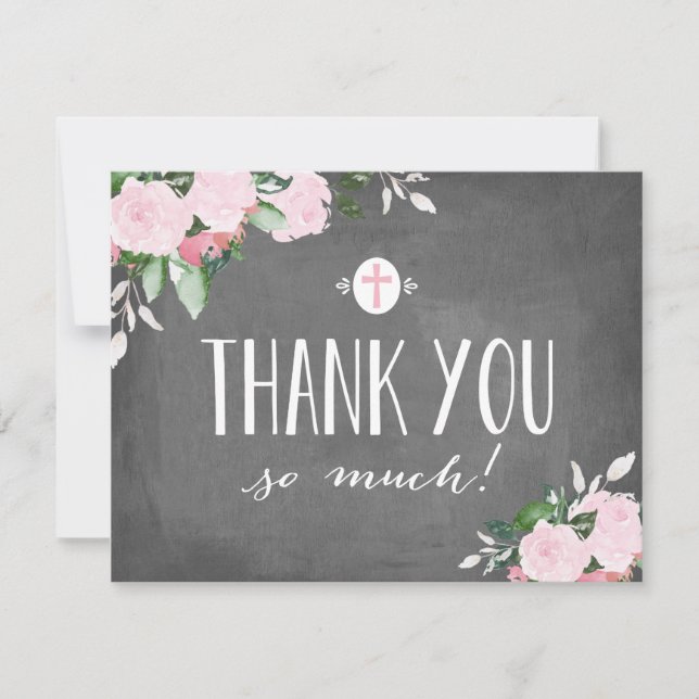 Floral Blooms Chalkboard Religious Thank You Card (Front)