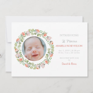 Floral Blooms Cute Girl Photo Birth Announcement