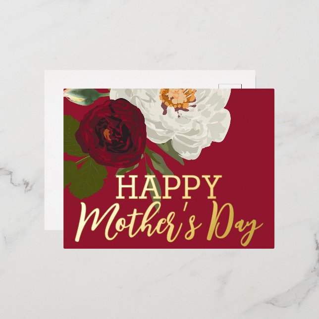 Floral Blooms Happy  Mother’s Day Real Gold      Foil Holiday Postcard (Front/Back)