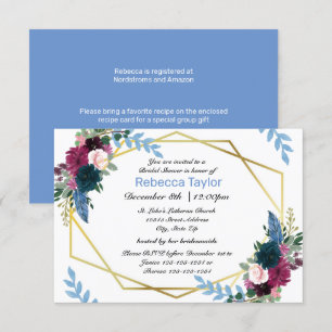 Floral Blooms Mod Blue - 3x5 Bridal Shower Invite