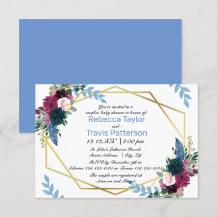Floral Blooms Mod Blue - 3x5 Couples' Baby Shower Invitation