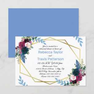 Floral Blooms Mod Blue - 3x5 Rehearsal Dinner Invitation