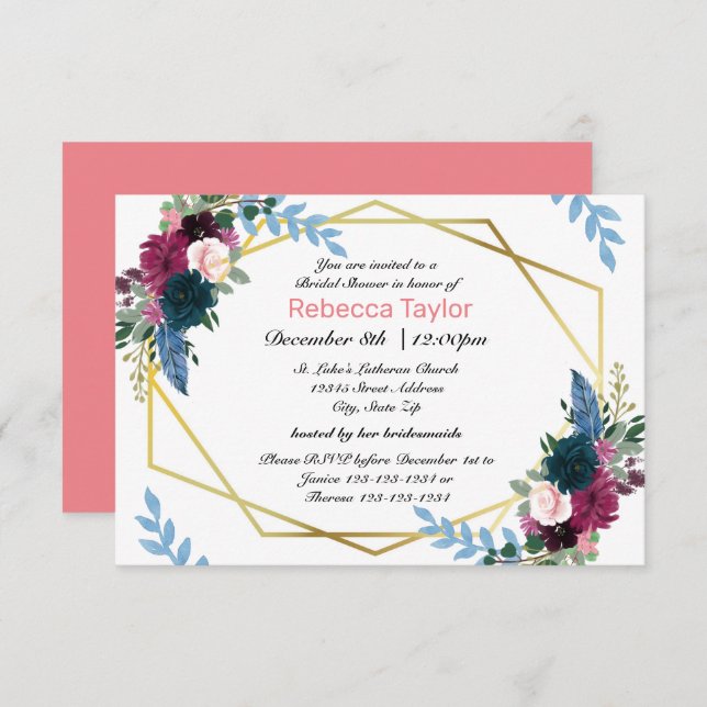 Floral Blooms Mod Pink - 3x5 Bridal Shower Invite (Front/Back)