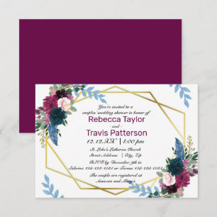 Floral Blooms Mod Plum-3x5 Couples' Wedding Shower Invitation