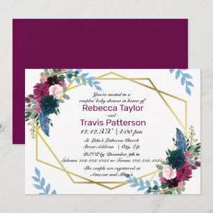 Floral Blooms Mod Plum - Couples' Baby Shower Invitation