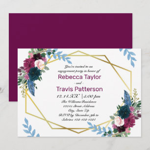Floral Blooms Mod Plum - Engagement Party Invitation