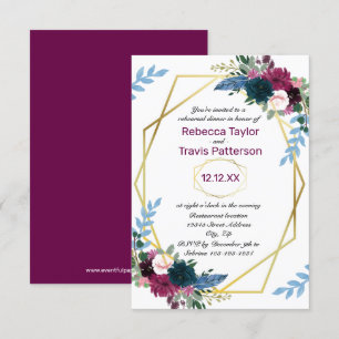 Floral Blooms Mod Plum V - 3x5 Rehearsal Dinner Invitation