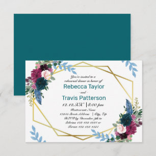 Floral Blooms Mod Teal - 3x5 Rehearsal Dinner Invitation
